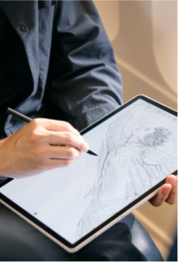 広色域・高コントラストの鮮やかな表示と、Wacom Pro Pen 3 による8192レベル筆圧の精密な描画性能